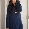 Elegant Long-Sleeved Round Neck Solid Color Knitted Dress - Image 2