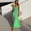 Elegant V-neck Backless Side-slit Knitted Sleeveless Dress