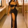 Sexy Hollow Out Diamond Chain High Slit Dress