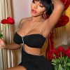 Sexy Hollow Out Diamond Chain High Slit Dress - Image 2