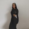 Solid Color Camisole And Long Sleeve Dress Two Piece Set