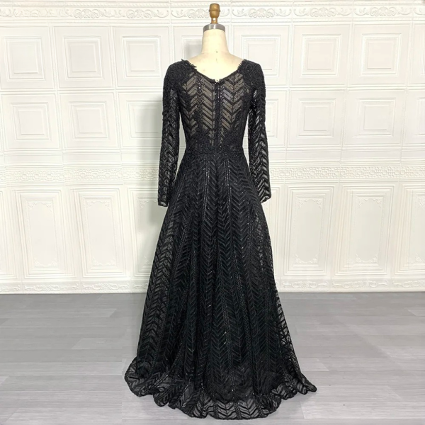 Elegant Full Lace Pleated Beaded Floor-Length Evening Party Dress - Image 14