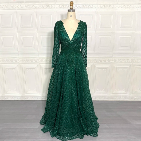 Elegant Full Lace Pleated Beaded Floor-Length Evening Party Dress - Image 10