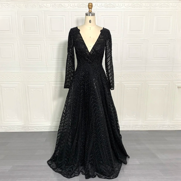 Elegant Full Lace Pleated Beaded Floor-Length Evening Party Dress - Image 13