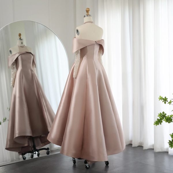 Elegant Halter Long Sleeves Satin Evening Party Dress - Image 17