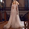 Elegant Long Cap Sleeves O-Neck Crystal Handmade Evening Party Dress