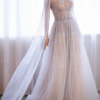 Elegant Long Sleeves A-Line Beaded Wedding Dress