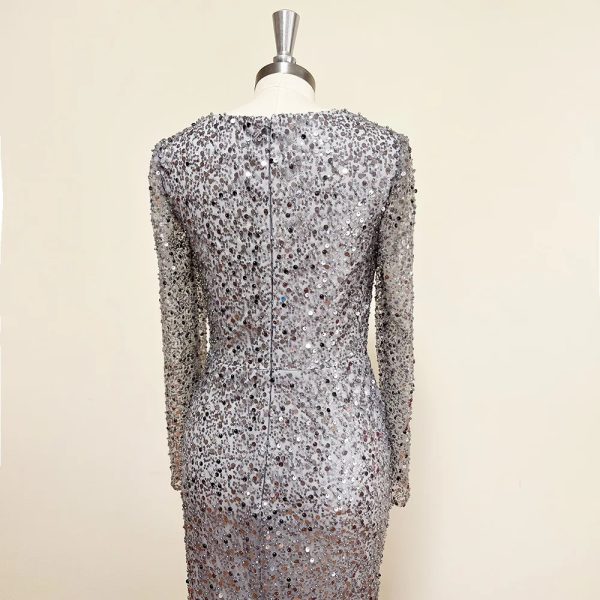 Elegant Long Sleeves Beads Mermaid Evening Party Dress - Image 7