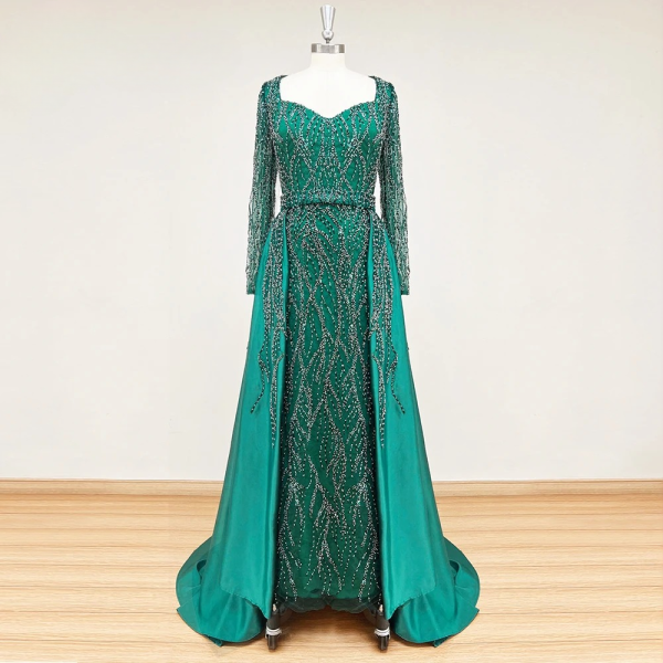 Elegant Long Sleeves Mermaid With Detachable Train Evening Party Dress