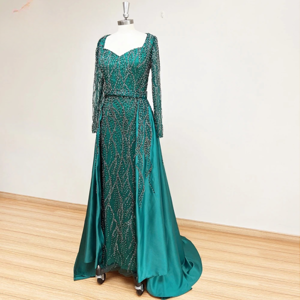 Elegant Long Sleeves Mermaid With Detachable Train Evening Party Dress - Image 2