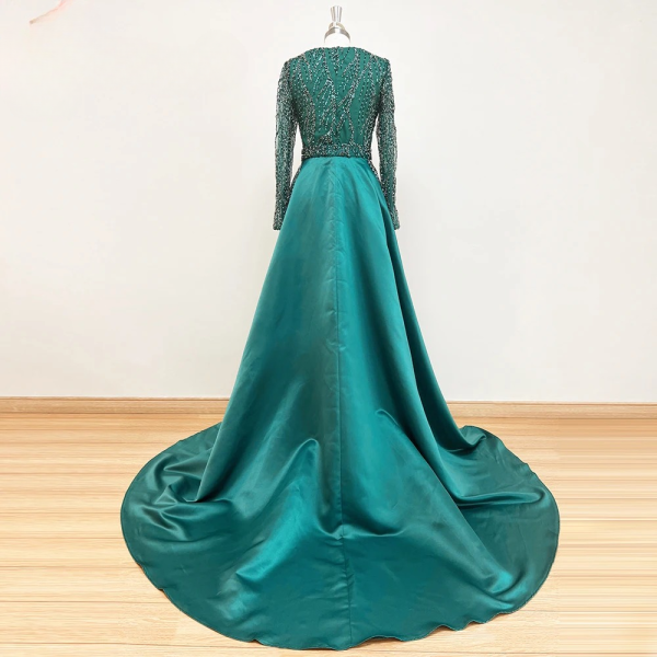 Elegant Long Sleeves Mermaid With Detachable Train Evening Party Dress - Image 7