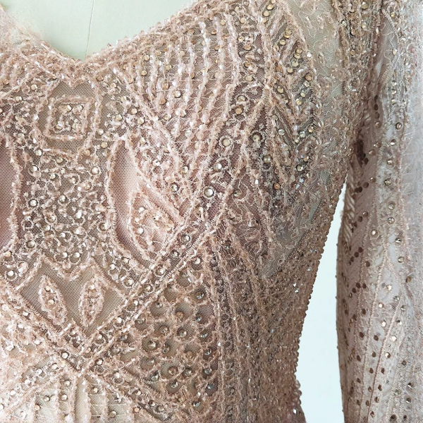 Elegant Mermaid Lace Bead Long Sleeves Evening Party Dress - Image 5