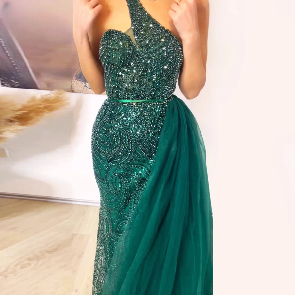 Elegant One Shoulder Elegant Mermaid Evening Party Dress - Image 2