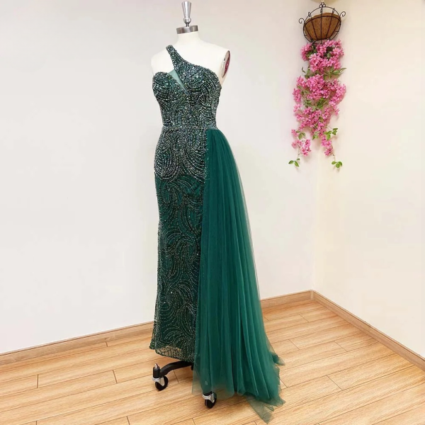 Elegant One Shoulder Elegant Mermaid Evening Party Dress - Image 3