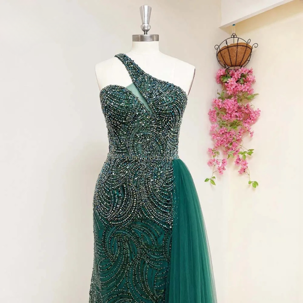 Elegant One Shoulder Elegant Mermaid Evening Party Dress - Image 4