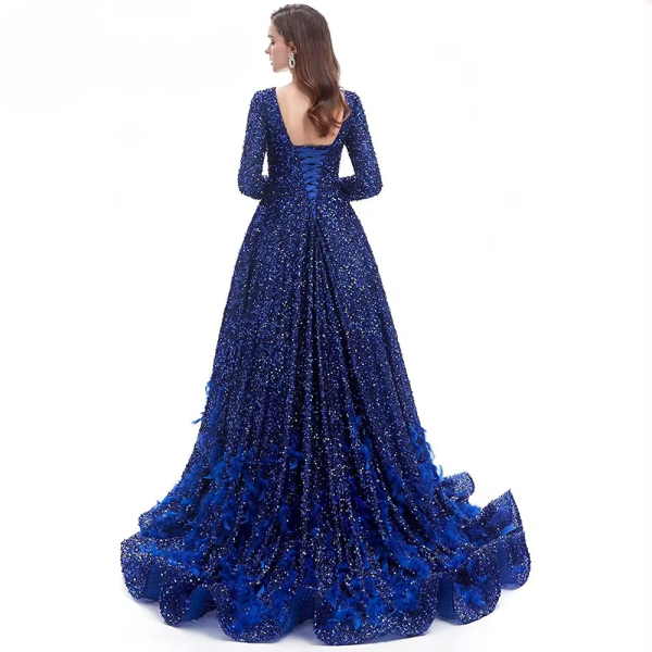 Elegant Round Neck Feather Sequin Evening Party Dress - Image 13