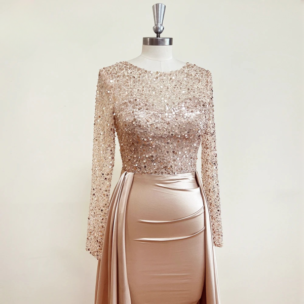 Elegant Sequin Mermaid Satin Floor-Length Evening Party Dress - Image 6