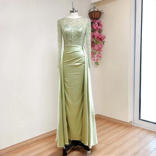 Elegant Sequin Mermaid Satin Floor-Length Evening Party Dress - Image 8