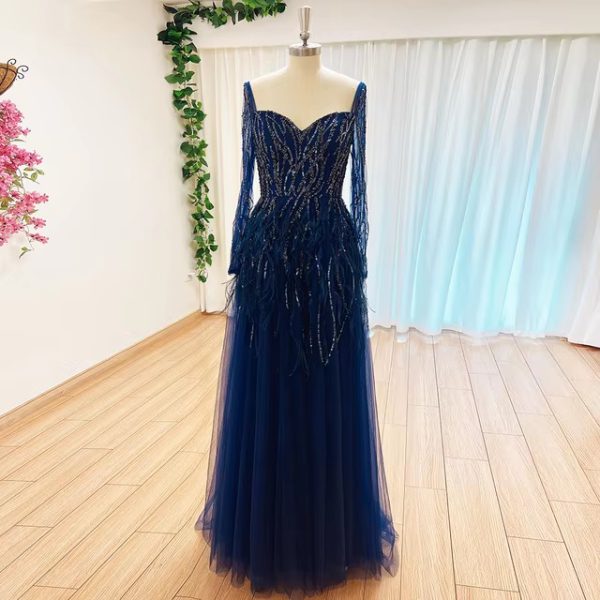 Elegant Side Slit Feather Floor-Length Evening Party Dress - Image 30