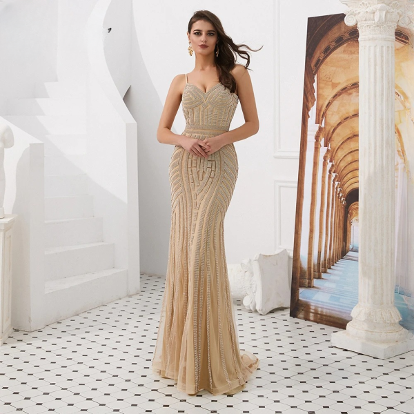 Elegant Spaghetti Strap Diamond Mermaid Glitter Party Prom Dress - Image 6