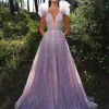 Elegant V-Neck Backless Aline Beads Sequin Birthday Party Dress