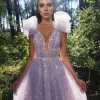 Elegant V-Neck Backless Aline Beads Sequin Birthday Party Dress - Image 2