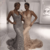 Luxury Beads Spaghetti Strap V Neck Mermaid Formal Evening Prom Wedding Party Gowns