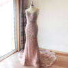 Luxury Beads Spaghetti Strap V Neck Mermaid Formal Evening Prom Wedding Party Gowns - Image 4