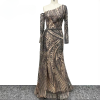 Elegant Long Sleeves One Shoulder Crystal Lace Evening Party Dress - Image 2