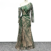 Elegant Long Sleeves One Shoulder Crystal Lace Evening Party Dress - Image 3
