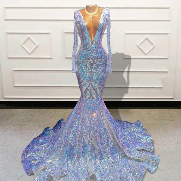 Elegant O-neck Sequin Formal Floor-Length Party Prom Dress - Image 2