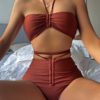 High Waist Bikini Set Drawstring Halter Swimwear Push Up Swimsuit Bandage Bathing Suit