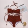 High Waist Bikini Set Drawstring Halter Swimwear Push Up Swimsuit Bandage Bathing Suit - Image 4