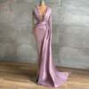 Long Sleeves O Neck Ruffles Mermaid Evening Night Party Dress