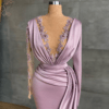 Long Sleeves O Neck Ruffles Mermaid Evening Night Party Dress - Image 4