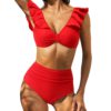 Solid Push Up Bikini Sets Swimwear Female with Padded Ruffle Backless Bathing Suits Bikini