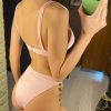 Solid Thong Halter Underwire Push Up Bathing Suit Bikini Set - Image 6
