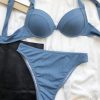 Solid Thong Halter Underwire Push Up Bathing Suit Bikini Set - Image 4