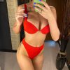 Solid Thong Halter Underwire Push Up Bathing Suit Bikini Set