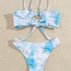 Tie Dye Hollow Out Beachwear Blue Tie Dye Push Up Bikini Women Swimsuit - Image 3