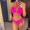 Trendy Around Bandage Halter Hollow Out Bathing Suit