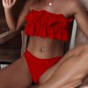 Trendy Bandeau Ruffle Solid Bikini Set Bathing Suit