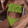 Trendy Bandeau Ruffle Solid Bikini Set Bathing Suit - Image 3