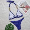 Trendy Solid Bandage Luxury Rhinestone Push Up Bikini Set - Image 7