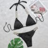 Trendy Solid Bandage Luxury Rhinestone Push Up Bikini Set - Image 21