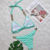 Trendy Solid Bandage Luxury Rhinestone Push Up Bikini Set - Image 18