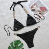 Trendy Solid Bandage Luxury Rhinestone Push Up Bikini Set - Image 22
