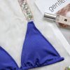 Trendy Solid Bandage Luxury Rhinestone Push Up Bikini Set - Image 9