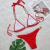 Trendy Solid Bandage Luxury Rhinestone Push Up Bikini Set - Image 20