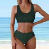 Trendy Solid High Waist Back Cross Bikini Sets Swimsuit - Image 3